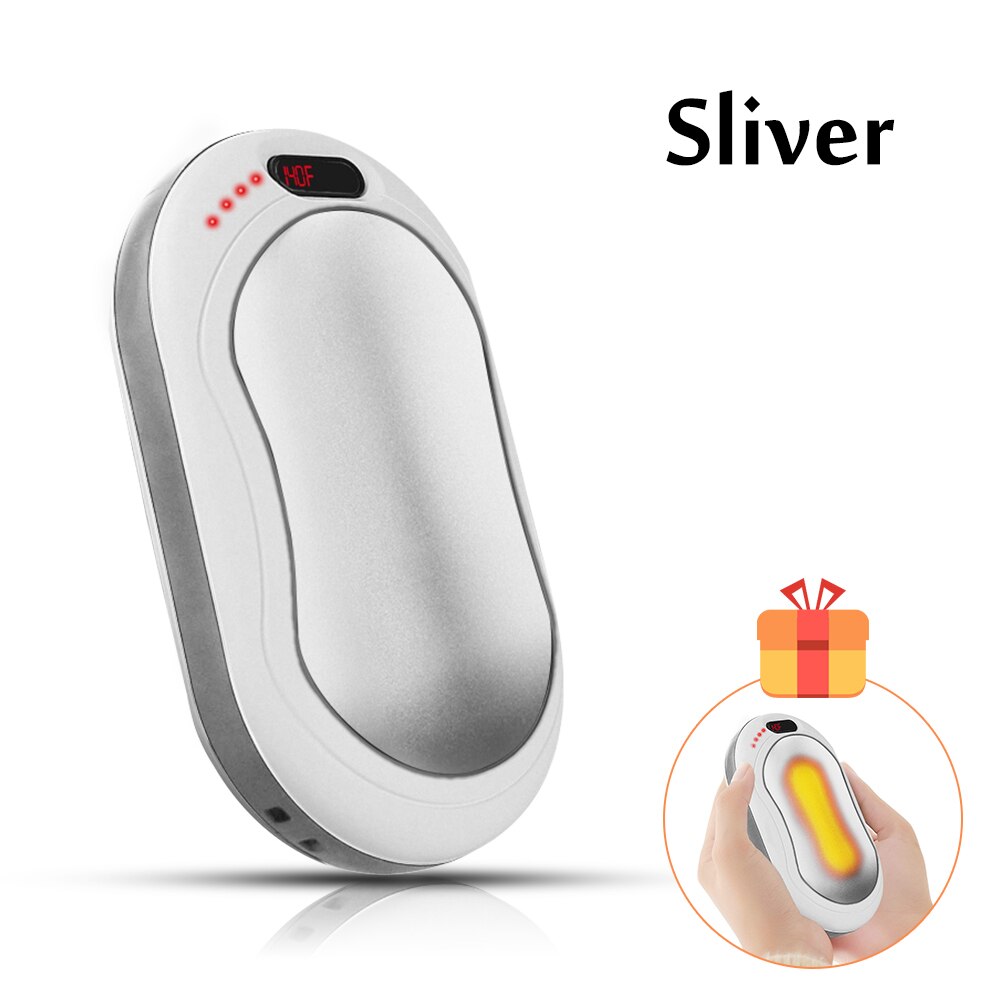 10000mA Elektrische Hand Warmer Usb Opladen Winter Warm Pocket Power Bank Handwarmer 3 Modes Quick Verwarming Led Zaklamp: silver