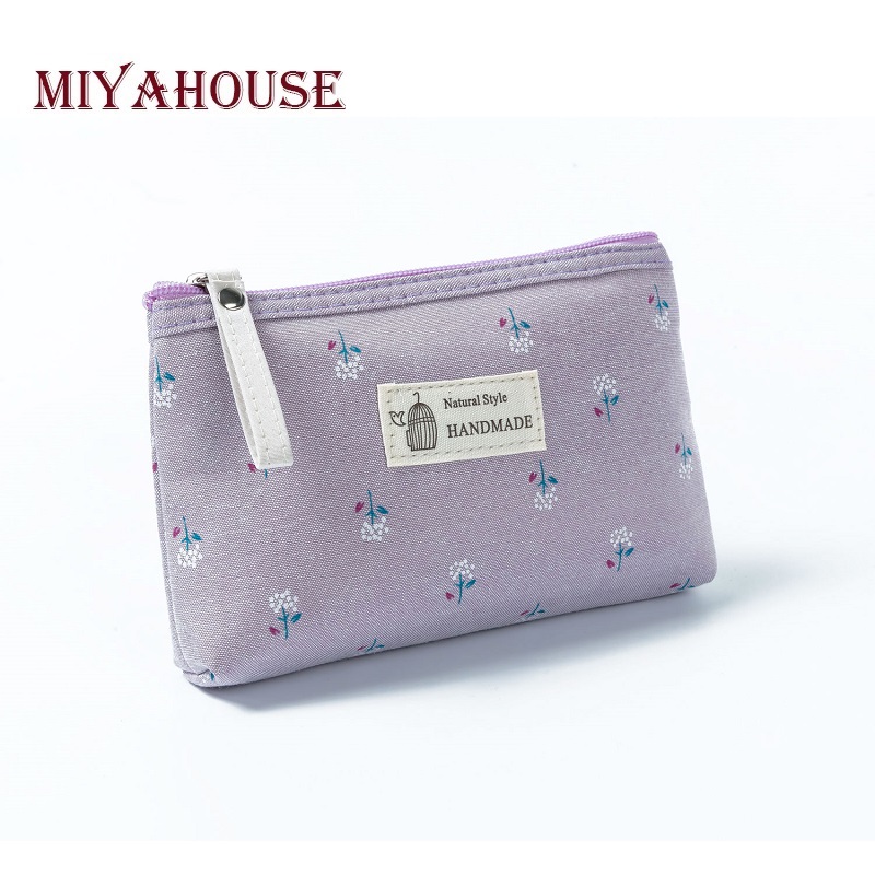 Miyahouse Canvas Floral Printed Cosmetic Bag Women Small Zipper Makeup Bags Lady Travel Girls Toiletry Bag