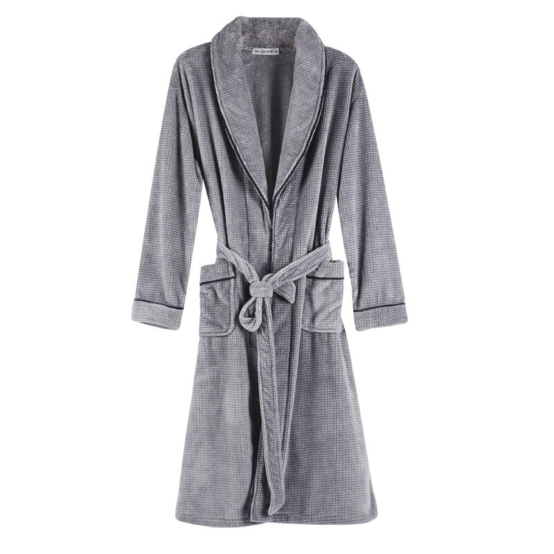 Roupões de Banho Coral Inverno Robe De Veludo Masculino dos homens Quente Longo Conforto Cinza Roupão De Banho Plus Size M, L, XL, XXL, XXXL: XXXL