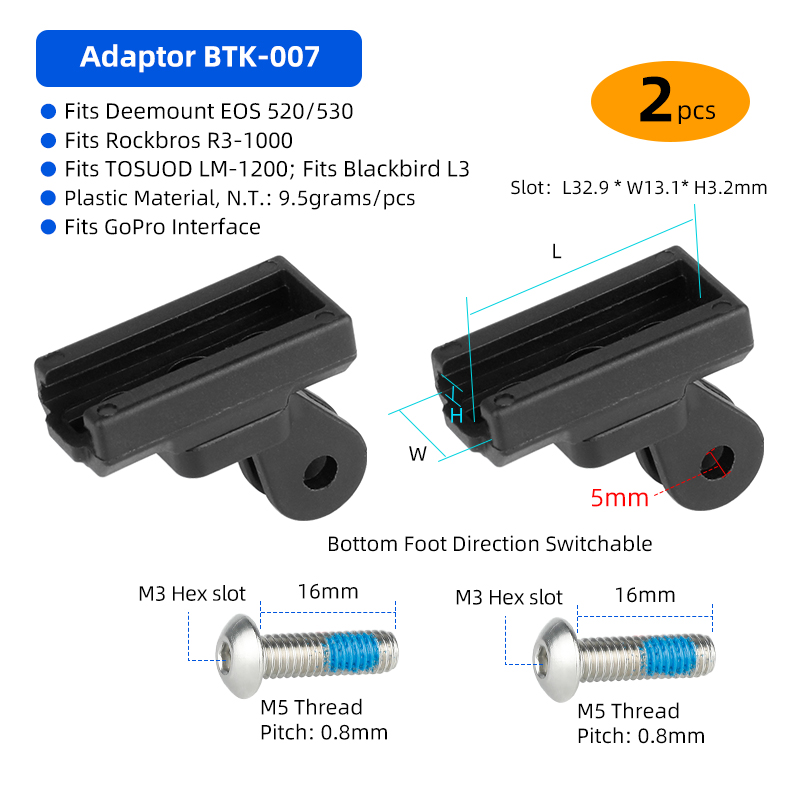 Adaptador para faro EOS530/520 para Rockbros /Blackbird L3, soporte de lámpara frontal, vástago de manillar, horquilla, soporte para casco, compatible con GoPro: Rojo