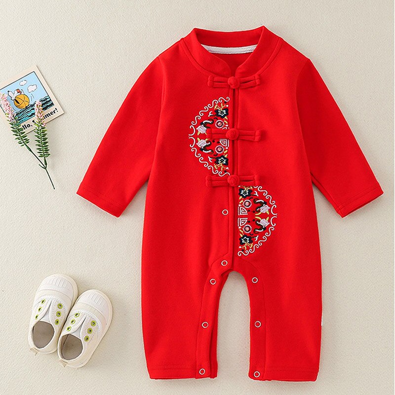 Baby boy jumpsuit Chinese style full moon baby crawling suit