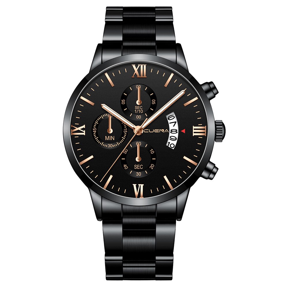 Cuena-reloj con correa de acero para hombre y mujer, cronógrafo de cuarzo con tres ojos, calendario de seis piezas,: E