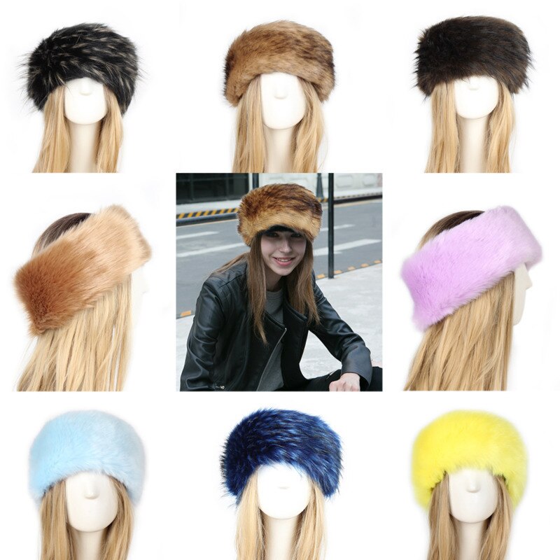 17 farver imiteret pels pandebånd kvinder vinter hatte varm pels faux bomber fluffy russiske kasketter øreværn pige udendørs ski sne ørevarmer