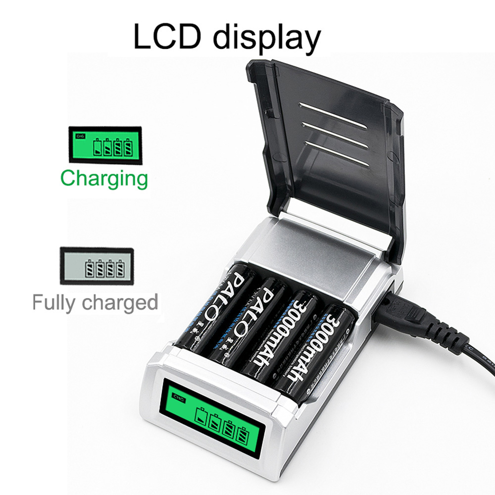 PALO LCD smart AA battery charger for AA AAA rechargeable battery +1.2V NI-MH 3000mAh AA rechargeable batteries for camera toy