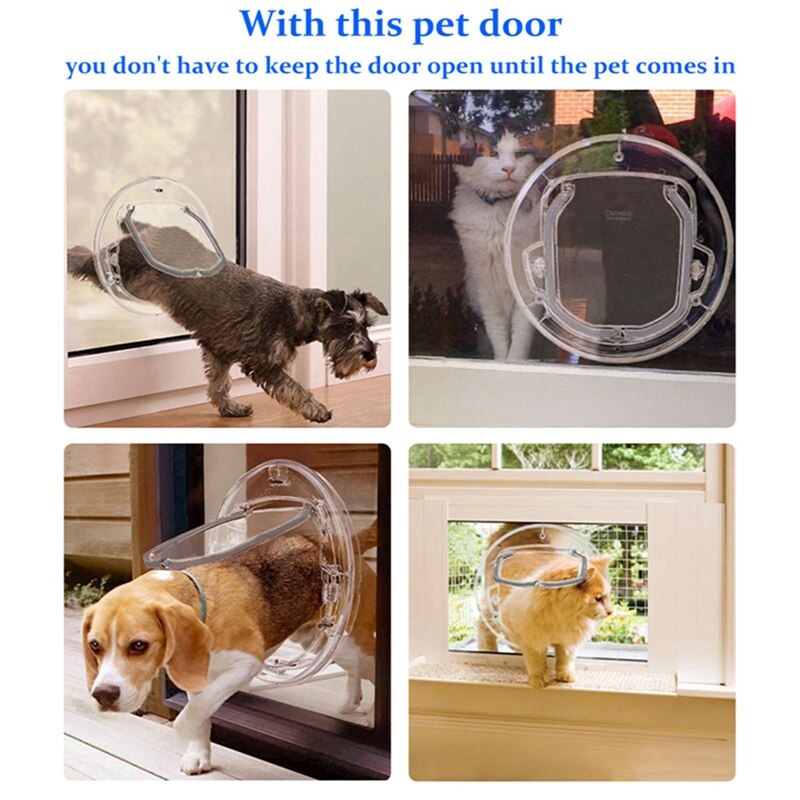 Porte à rabat pour chien porte ronde transparente porte pour chat verrouillable sécurité entrée pour animaux de compagnie fenêtre en verre chiot trou porte pour chats chiens