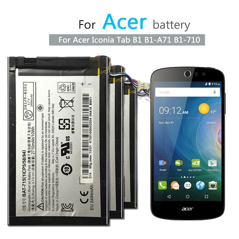 Tablet Battery - 2710mAh Li-Polymer - Replacement for Acer Iconia Tab B1-A71 B1-710 - BAT-715