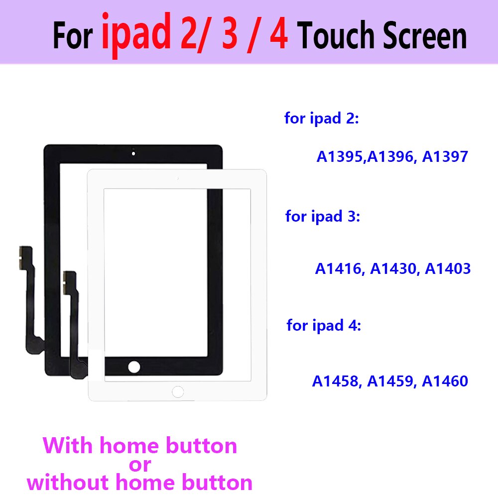 LCD Touch Screen For iPad 2 3 4 Touch Sensor Glass A1416 A1430 A1403 A1458 A1459 A1460 Touch Screen Digitizer Replacement