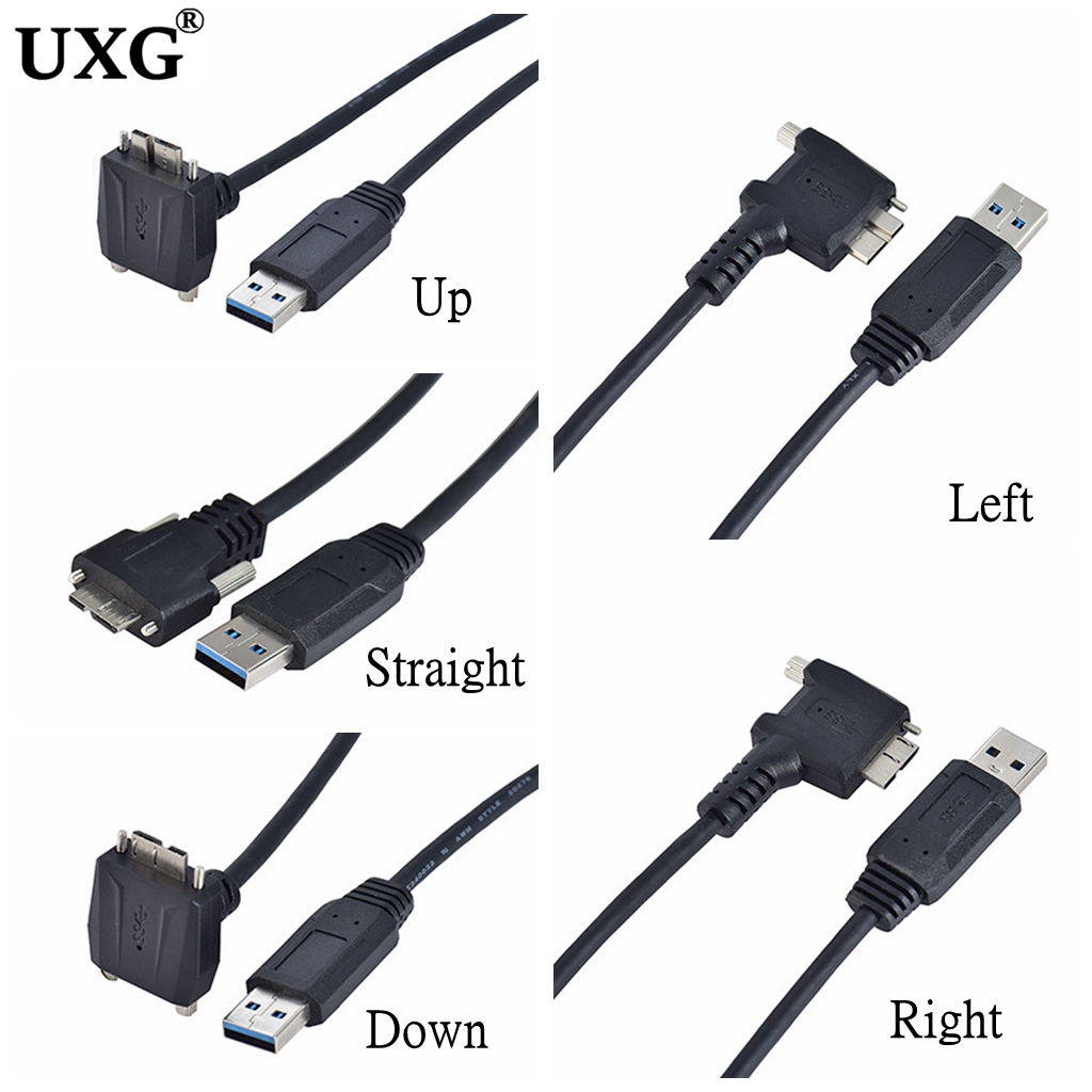 5M 3M USB 3.0 to USB3.0 Micro/B Up Down Left Right Angled 90 Degree Screw Mount Data Cable for Point Grey Chameleon Camera