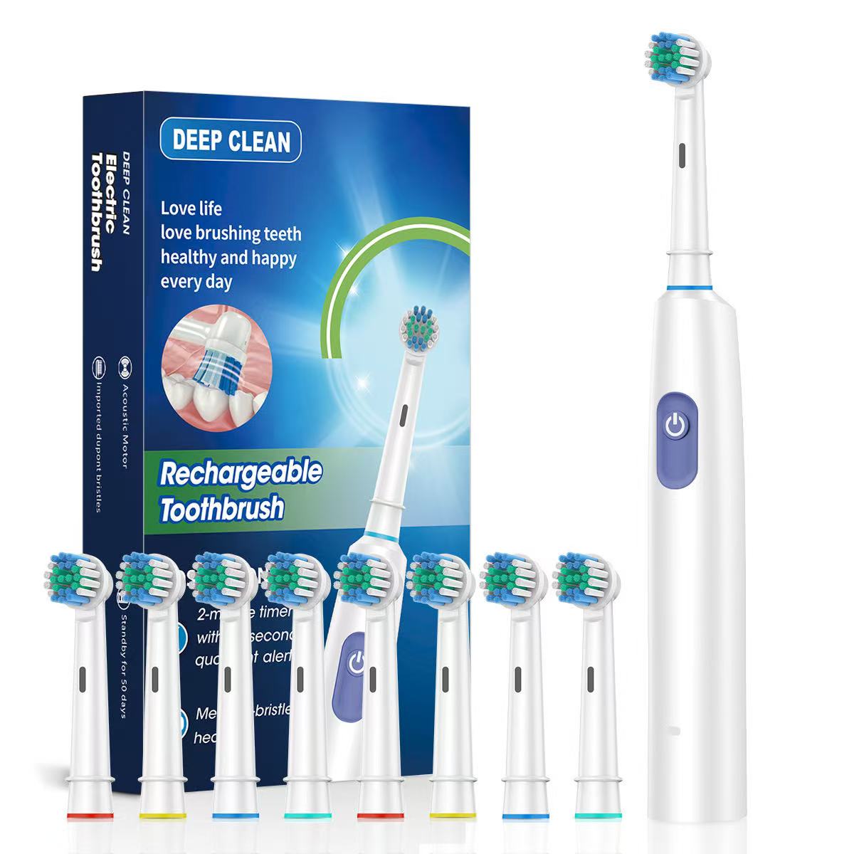 Electric Toothbrush Rotary Rechargeable Electric Toothbrush for Adults Rotating Electric Toothbrushes with 8 Soft Brush: Gold