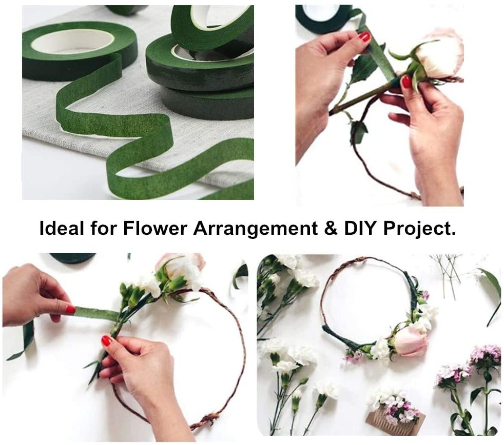 Cintas de flores verdes para envolver tallo de ramo y floristería, cintas para proyectos de manualidades, 1/2 "de ancho, cinta de floristería verde de 30 yardas, 2 cintas
