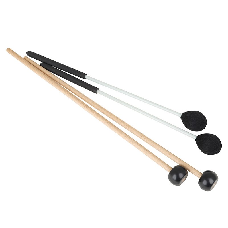 1 Pair Long Marimba Mallets And 1 Pair Rubber Mallets Sticks With Wood Handle For Percussion Bell Glockenspiel Marimba