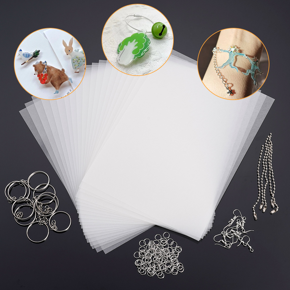 Juego de hojas de plástico termorretráctil, Kit de hojas de papel de película artística retráctil, adornos de llavero DIY, adorno artesanal , álbum de recortes