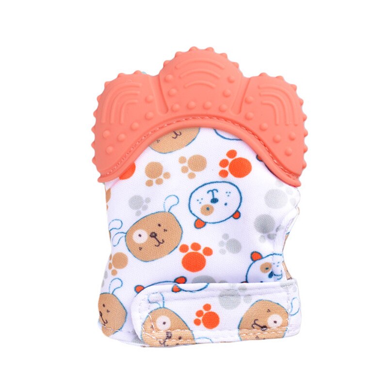 Baby Silicone Teether Gloves Animal Palm Bite Chew Training Toys Squeaky Grind Baby Teething Protect Anti-bite Gloves BPA Free: orange cartoon