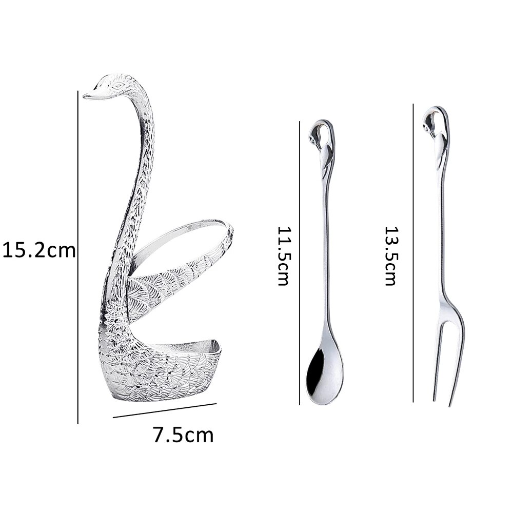 Swan Fruit Base Holder Forks Set Stainless Steel Flatware Bento Accessories Salad Dessert Fork Coffee Spoon Cake Fork Dinner Set