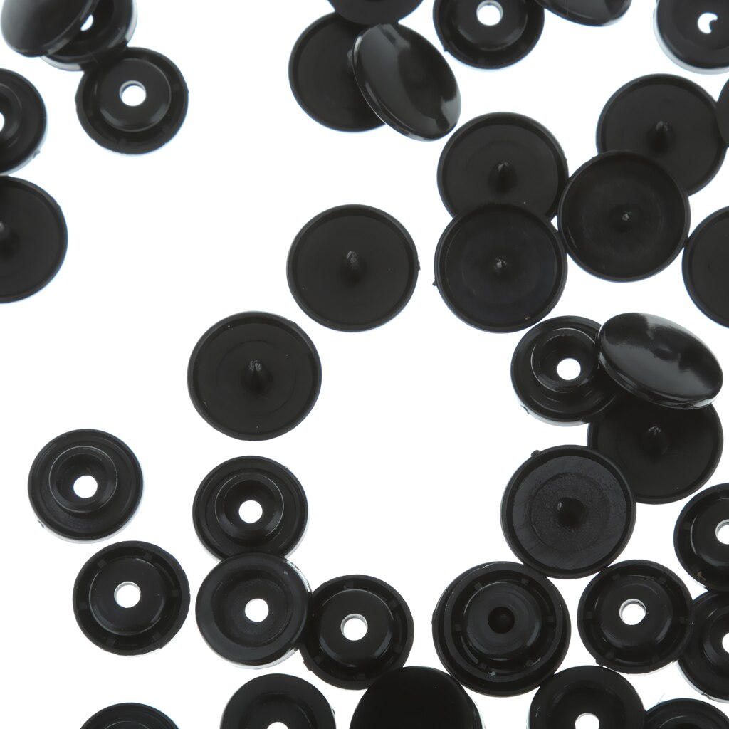 100 Sets Black Resin Snap Buttons Plastic Snaps Fasteners Press Studs Size T5 Caps 12mm