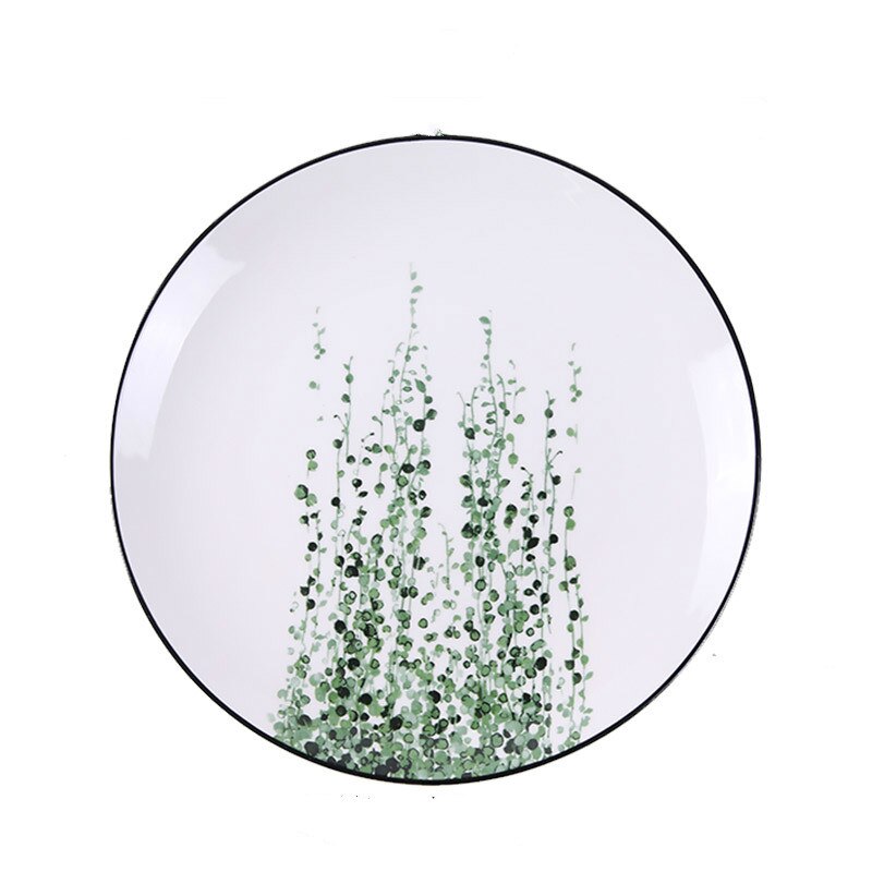 Interesante vajilla creativa de 8 pulgadas para Patrón de planta, plato redondo de Cactus abstracto, hoja de plátano japonés, plato para carne, ensalada y pepinillo: 8 inches  6