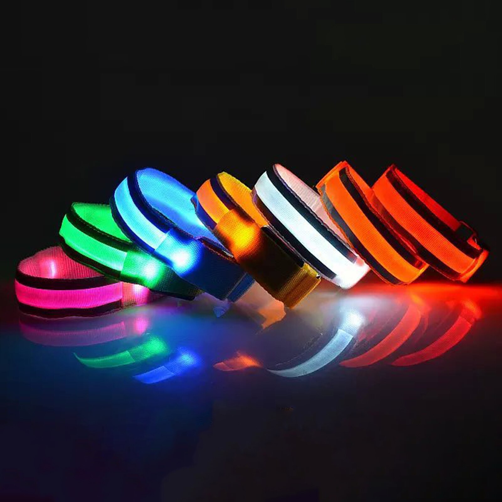 LED Night Riding Running Armband Arm Ring Luminous Double Reflective Strip Wrist Belt Warning Signal Light For Cycling Wristband