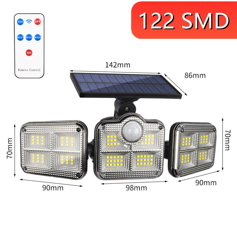 Solar LED Light Outdoor Motion Sensor Solar Powered Garden Lamp 3 Heads Remote Control Waterproof Wall lamp For Garden Street: Style 3-Integrated