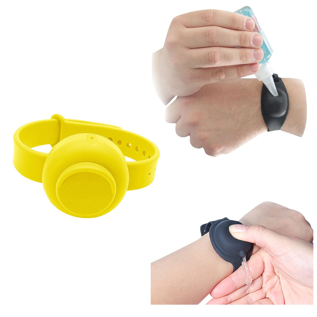 1PC Adult Kid Liquid Wristband Hand Dispenser Handwash Gel With Whole Sanitizing pulsera dispensadora de gel hidroalcoholico: YELLOW