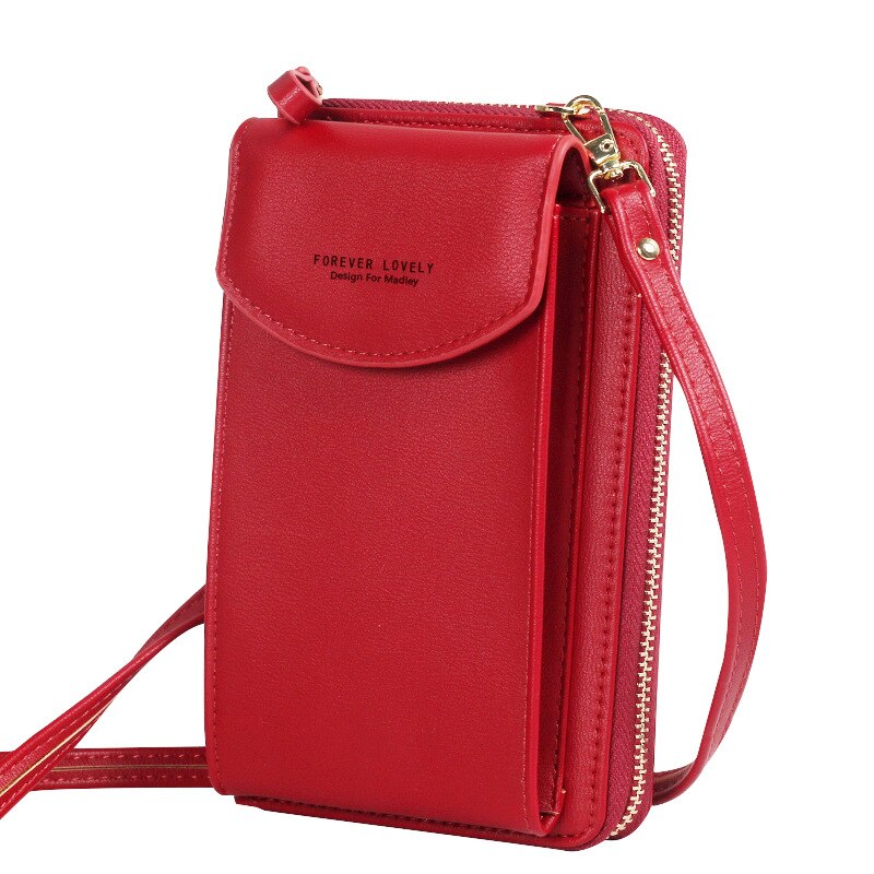 Shoulder Messenger Bag For Ladies Long Zipper Handbags Clutch Bag Large Capacity Mobile Wallet: Red