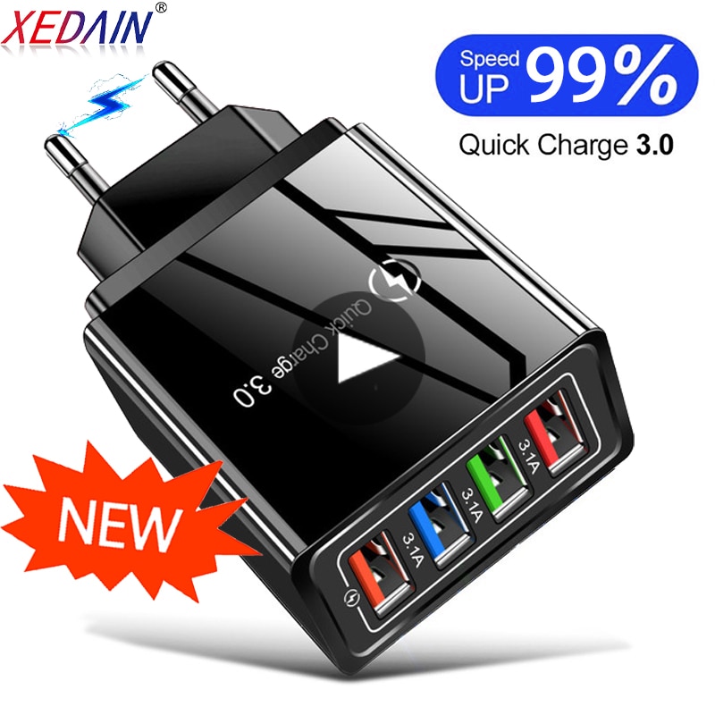 XEDAIN EU/US 4 Port USB Charger Quick Charge Mobile Phone Wall Chargers Cable for iphone X XR Huawei Xiaomi Samsung