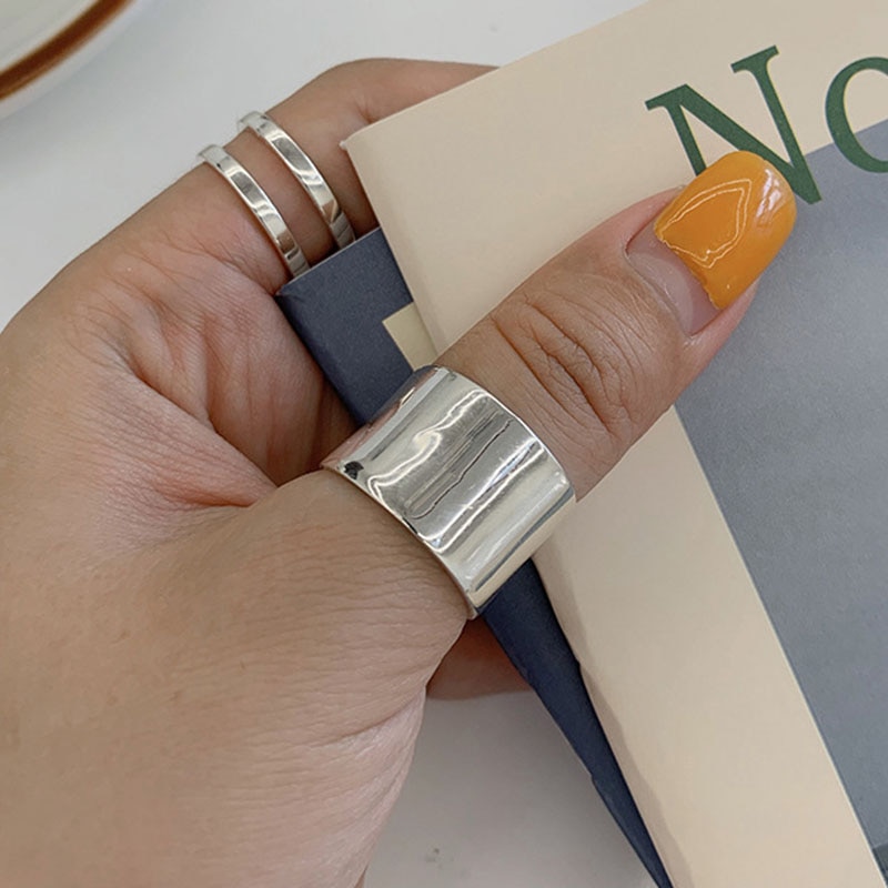 Foxanry 925 Sterling Silver Finger Rings for Women Minimalist Geometric Handmade Width anillos Party Jewelry