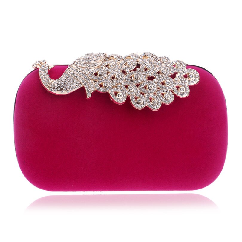 Mulheres Diamantes de Pavão Decoração Ferrolho Embreagens Noite Saco Dia Saco de Embreagem Bolsa de Casamento Das Senhoras da Fêmea Do Partido Boate Saco Crossbody: Hot Pink