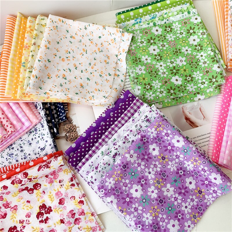 7 pièces 50cm X48cm plaine mince Patchwork coton tissu série florale bleu charme quarts paquet couture