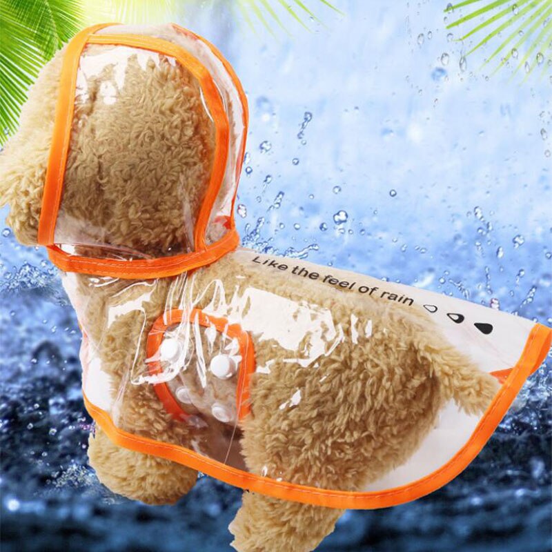 Dog Raincoat Waterproof Pet Transparent Raining Coat Jacket Outdoor PU Hooded Rainwear for Small Dogs Cats Rain Poncho Clothes: Orange / XS