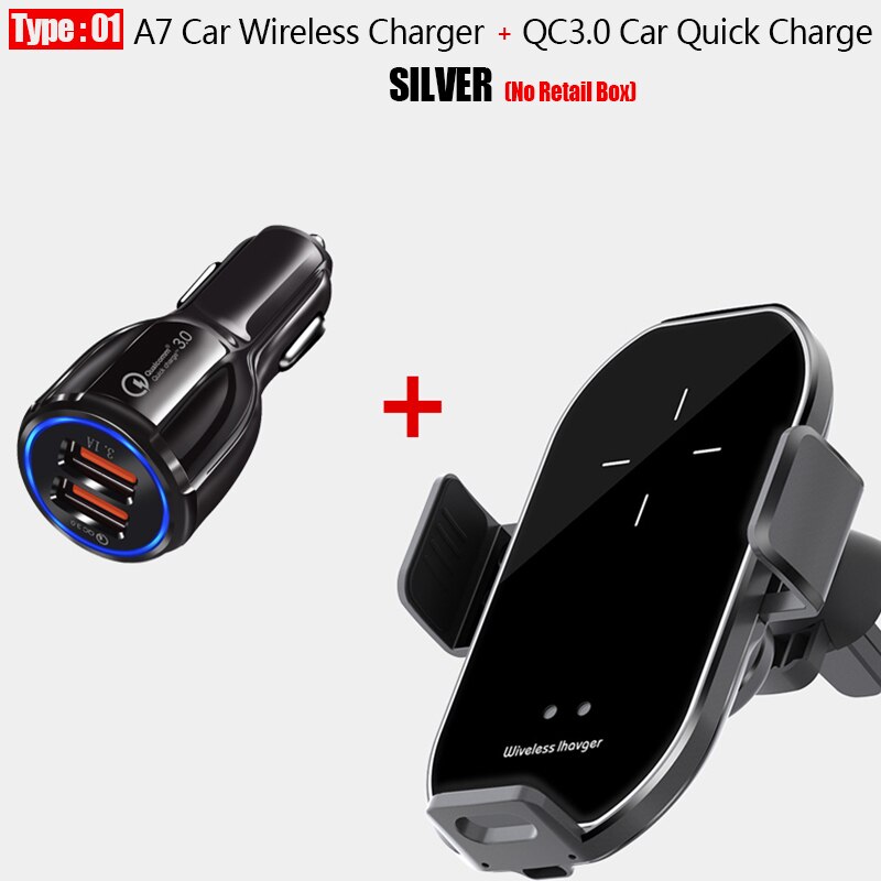 10 W Qi Draadloze Oplader Voor Iphone 11 Pro Xs Max X 8 Samsung S20 S10 Draadloze Snelle Opladen Infrarood automatische Auto Clip Beugel: Type 1 QC3.0 Silver