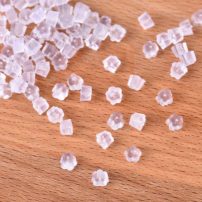5mm 100 pièces grand Silicone caoutchouc plastique boucle d'oreille bouchon dos de sécurité fleur bouchons d'oreille bijoux résultats composants