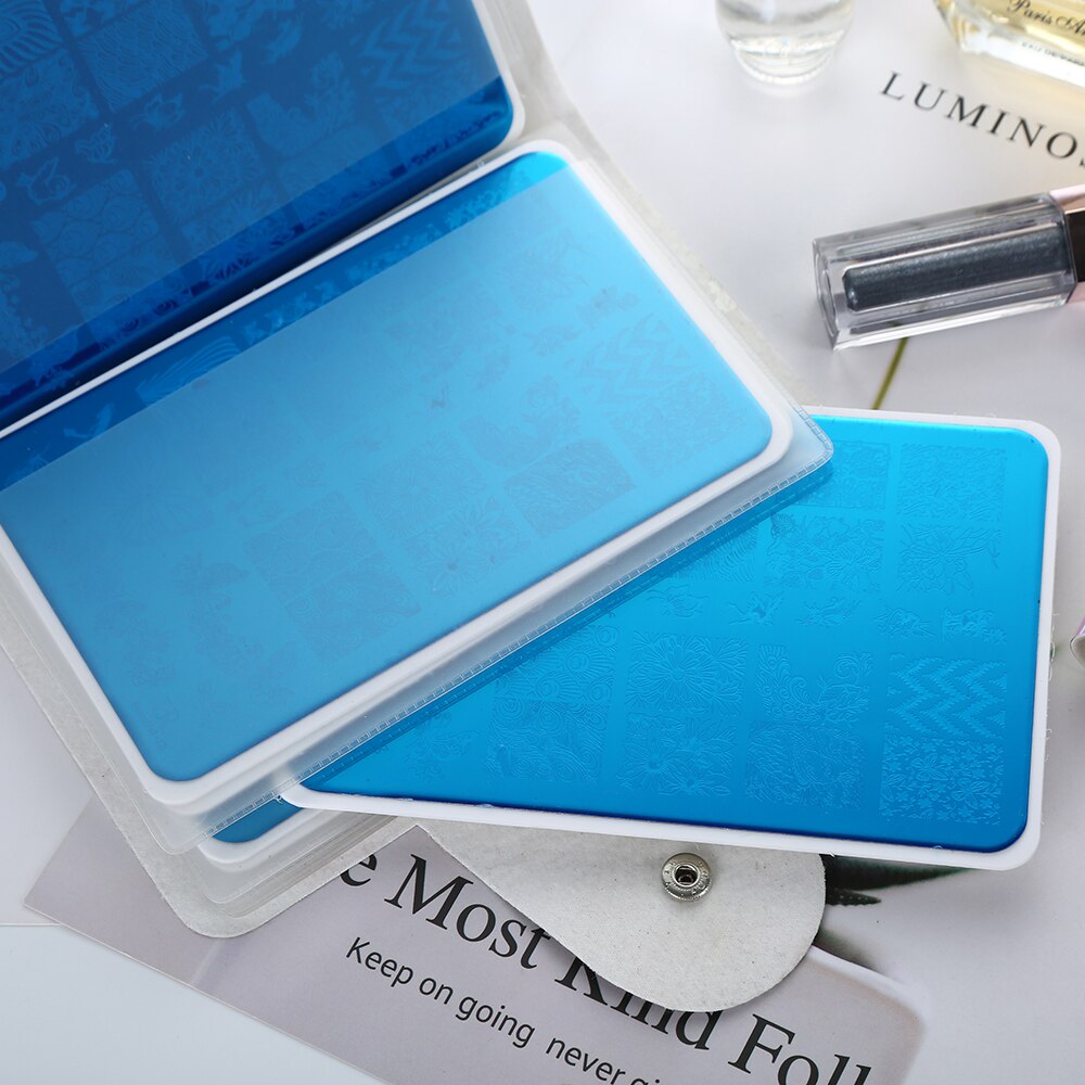 16 Slots Stamping Template Case Stamping Plate Holder Nail Template Holder Rectangular Storage 9.5*14.5cm Bag