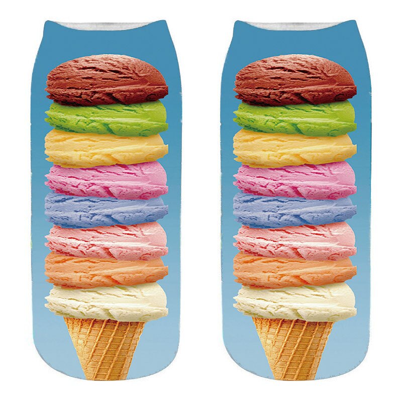 Calcetines de algodón con estampado 3D de comida para mujer, calcetín tobilleros de corte bajo, divertido, hamburguesa, patatas fritas, fruta, piruleta, Harajuku: Style13
