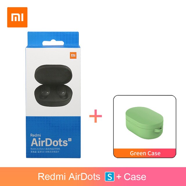 Original Xiaomi tws wireless bluetooth headset subwoofer earbuds voice control5.0 noise canceling headset xiaomi redmi airdots 2: Airdots s green