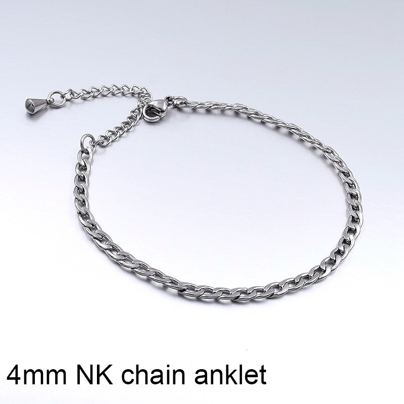 Tobillera de acero inoxidable para hombre y mujer, pulsera de tobillo para la playa, cadena para la pierna, Color plateado,: 4mm NK chain Anklet