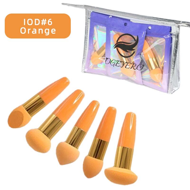 Esponja de base de maquillaje con cabeza de hongo, esponja de mezcla de polvo, Kit de belleza suave, herramientas de maquillaje cosmético , 5 piezas: IOD-6    orange