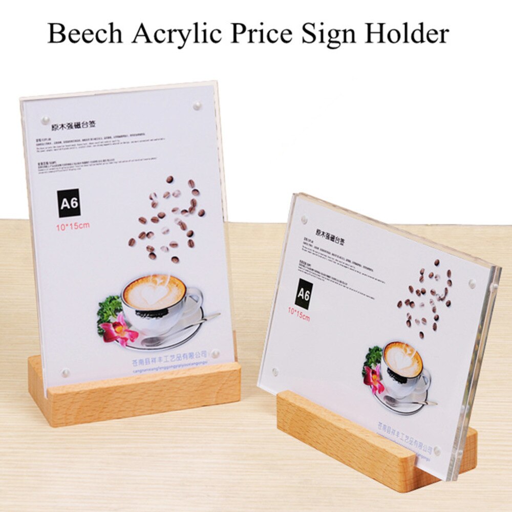 6X9Cm Acryl Frame Houten Bureau Teken Houder Naam Card Cover Merchandise Prijskaartje Display Stand