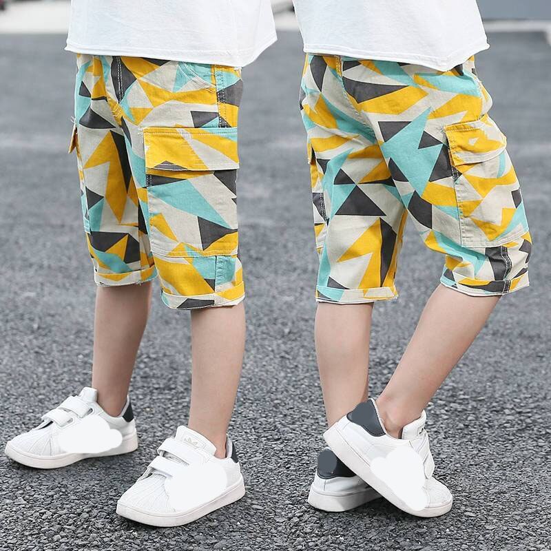 Kinderen Broek Kinderen Zomer Broek Voor Baby Boy Shorts Losse Size110 ~ 160 Jongens Capri Broek Cropped Camouflage Cargo