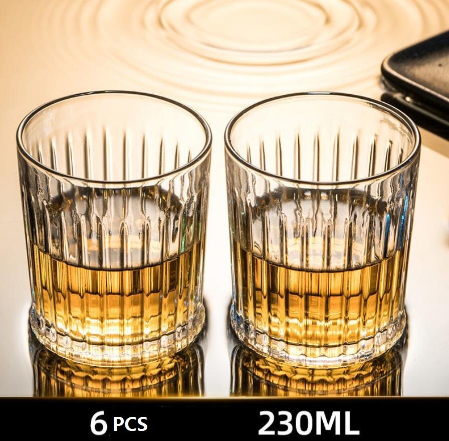 6PCS/SET Square Crystal Whiskey Glass Cup For the Home Bar Beer Water and Party Hotel Wedding Glasses Drinkware: A 6PCS 230ML