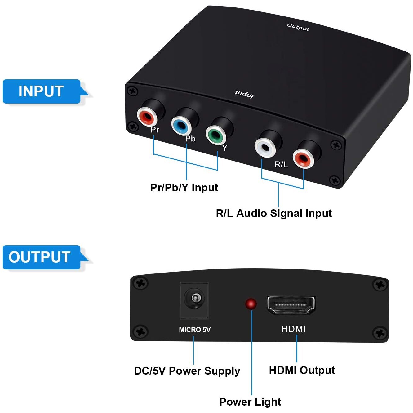 Adaptateur ypbpr vers hdmi , 5 rca rvb g/d  , 1080p pour dvd psp vers hdtv