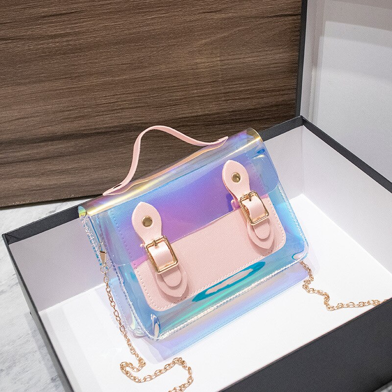 Ladies Shoulder Bag Double Buckle Sequined PVC Jelly Crossbody Square Bag Trendy Shoulder Diagonal Female Bag Summer Autumn