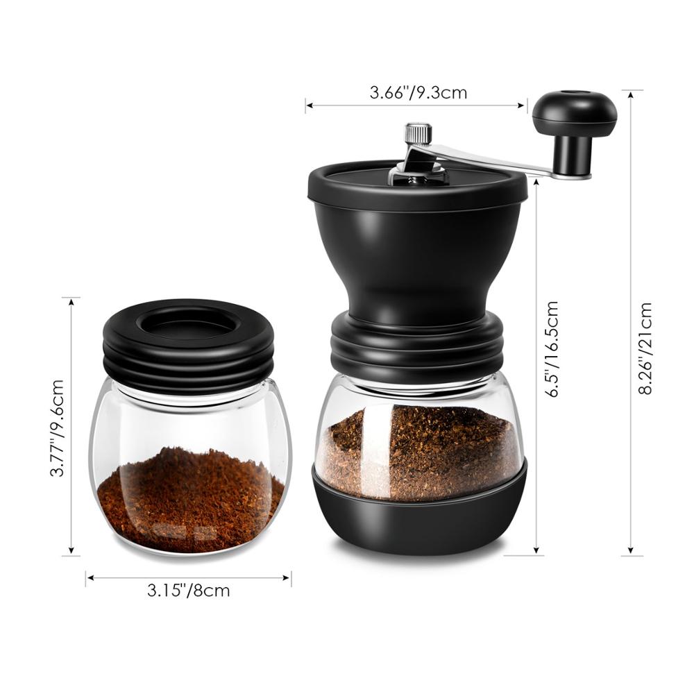 Hånd kaffemølle kaffebønnekværn med glasopbevaringstank bærbar manuel kaffekværn med genanvendelig grat