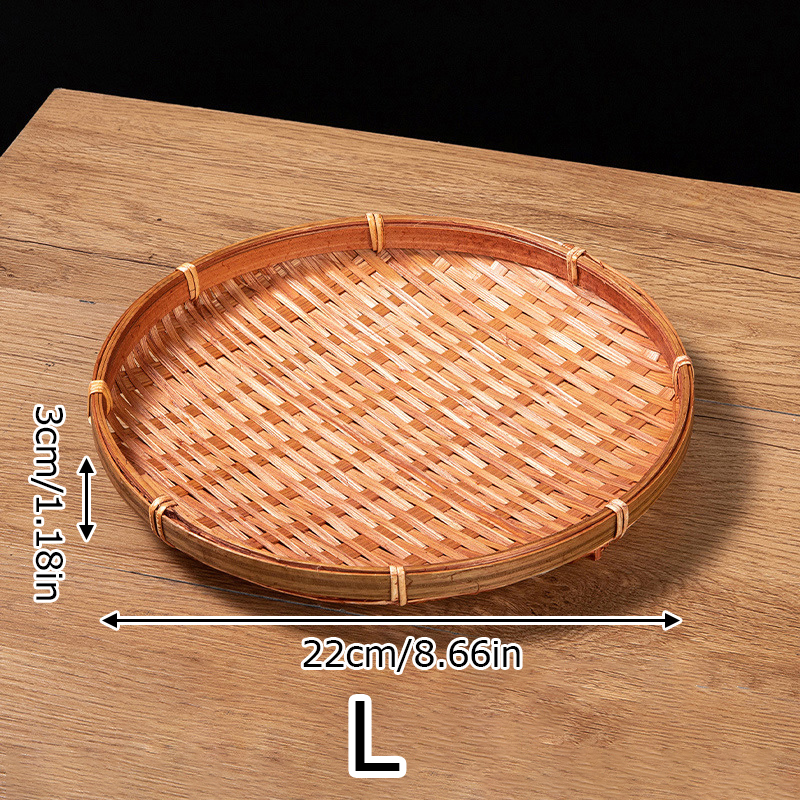 Cesta tejida de bambú, bandeja plana de mimbre redonda, cesta de frutas tejida, almacenamiento de alimentos, bandeja poco profunda, bandeja decorativa para servir para el hogar y la cocina: Rosa