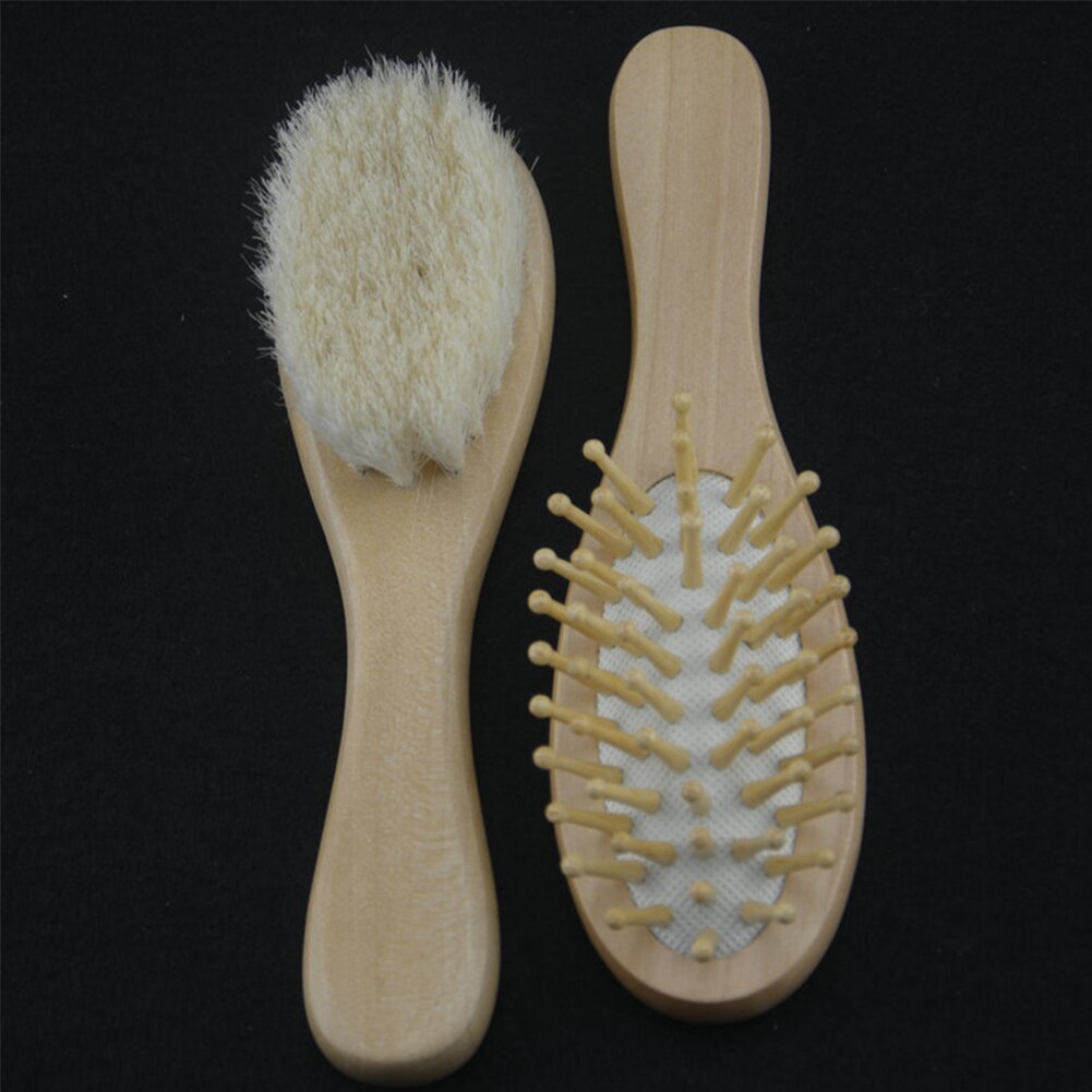 Kids Care Practical Unisex Wooden Baby Comb Kit Anti-Static Mini Soft Bristles Massage Hair Brush Shower Dry Body Bath Gently