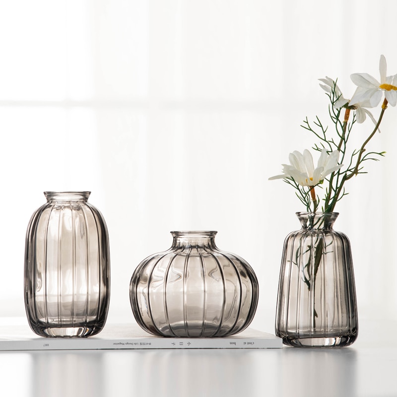 Florero tintado para sala de estar, flores secas, estilo nórdico Ins, cristal transparente, accesorios de decoración para el hogar, jarrones de flores para el hogar