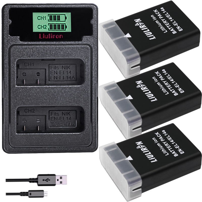 1900mAh ENEL 14 EL 14 ENEL 14 EN-EL14A EN-EL14 EN EL14 EL14A EN EL14 + Batterie Pack Für Nikon d5200 D3100 D3200 D5100 P7000 P7100: Ladegerät und 3Batterie