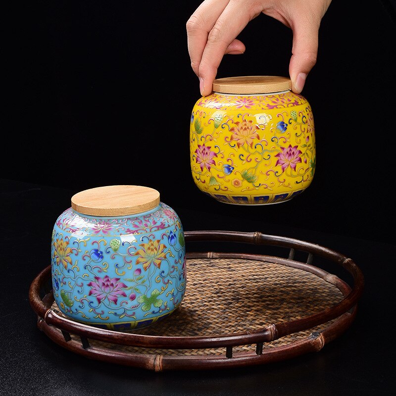 Porcelain Enameled Ceramic Tea Caddy Portable Sealed Tank Storage Jar Moisture-proof Tank Storage Box Candy Snacks Universal Jar