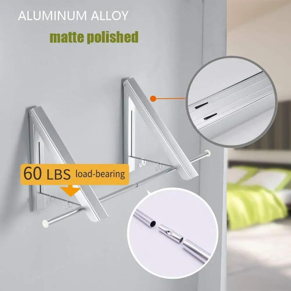 Draagbare Muur Kleding Hanger Outdoor Vouwen Droogrek Telescopische Rek Voor Kleding Paard Waslijn Balkon Haak Rail Staven