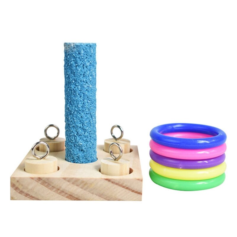 Dropshipping del giocattolo di puzzle di masticazione di addestramento di intelligenza degli anelli di plastica della piattaforma di legno del pappagallo degli uccelli