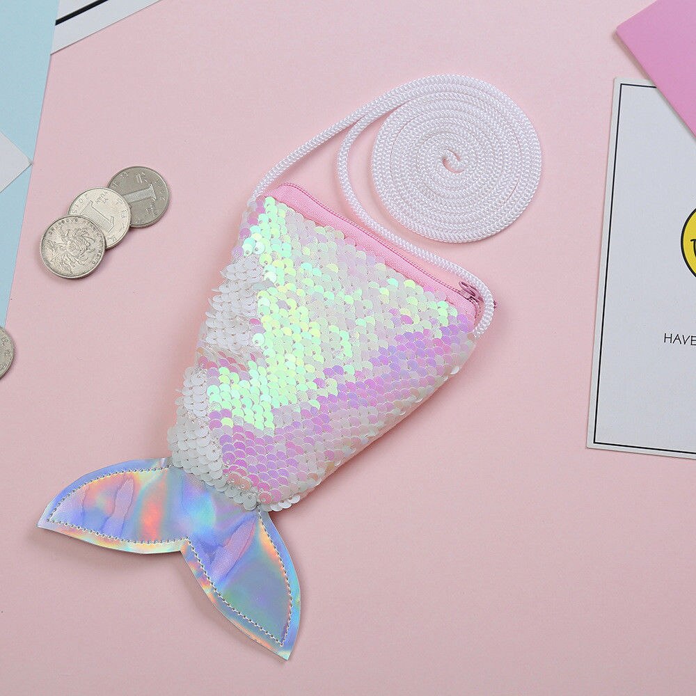 Kid Meisje Kleurrijke Veranderen Sequin Mermaid Tail Bag Portemonnee Purse Cross Body Bag Schouder Messenger Bag Purse: Roze